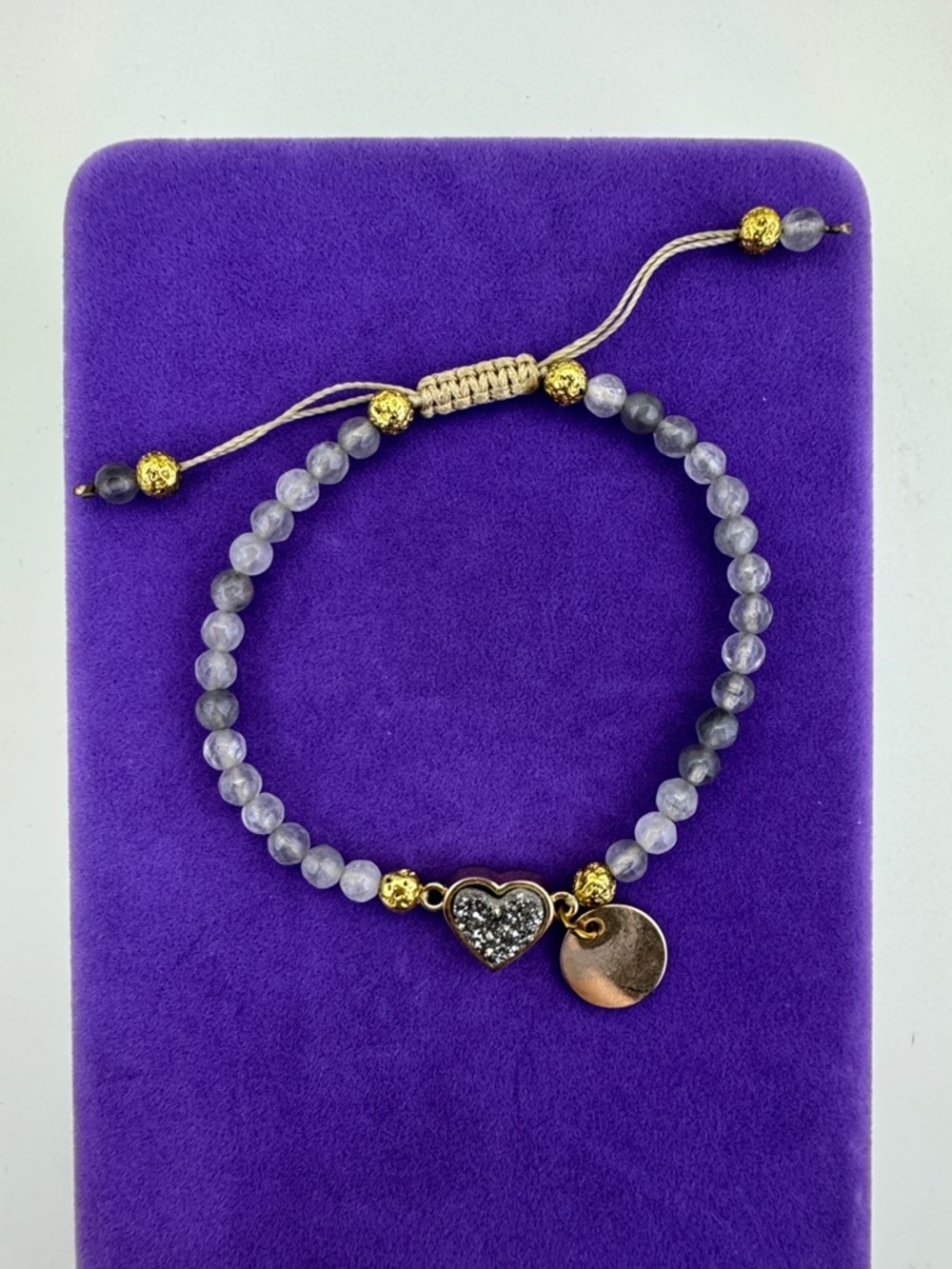 💛 Classic Heart Charm Light Gray Stones with Gold Accents | Boho Layering